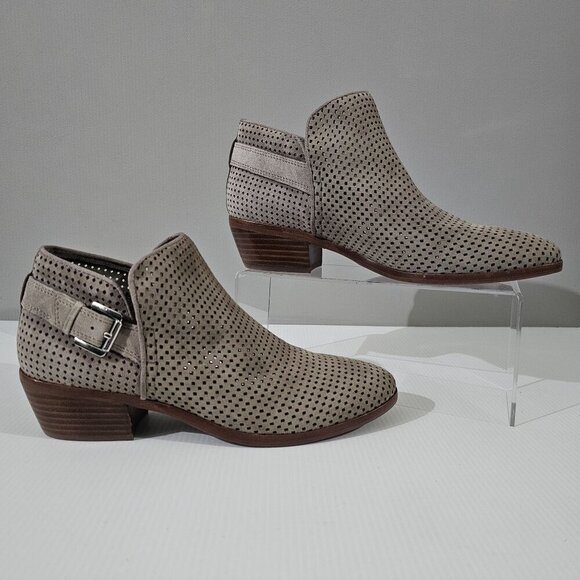 Sam Edelman Paula Ankle Bootie Womens 8 Putty Taupe Leather Perforated Low Heel - Picture 3 of 13